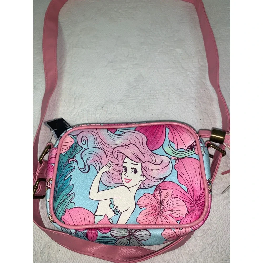 Disney Loungefly Ariel Little Mermaid Hibiscus Floral Crossbody Bag Pink Blue